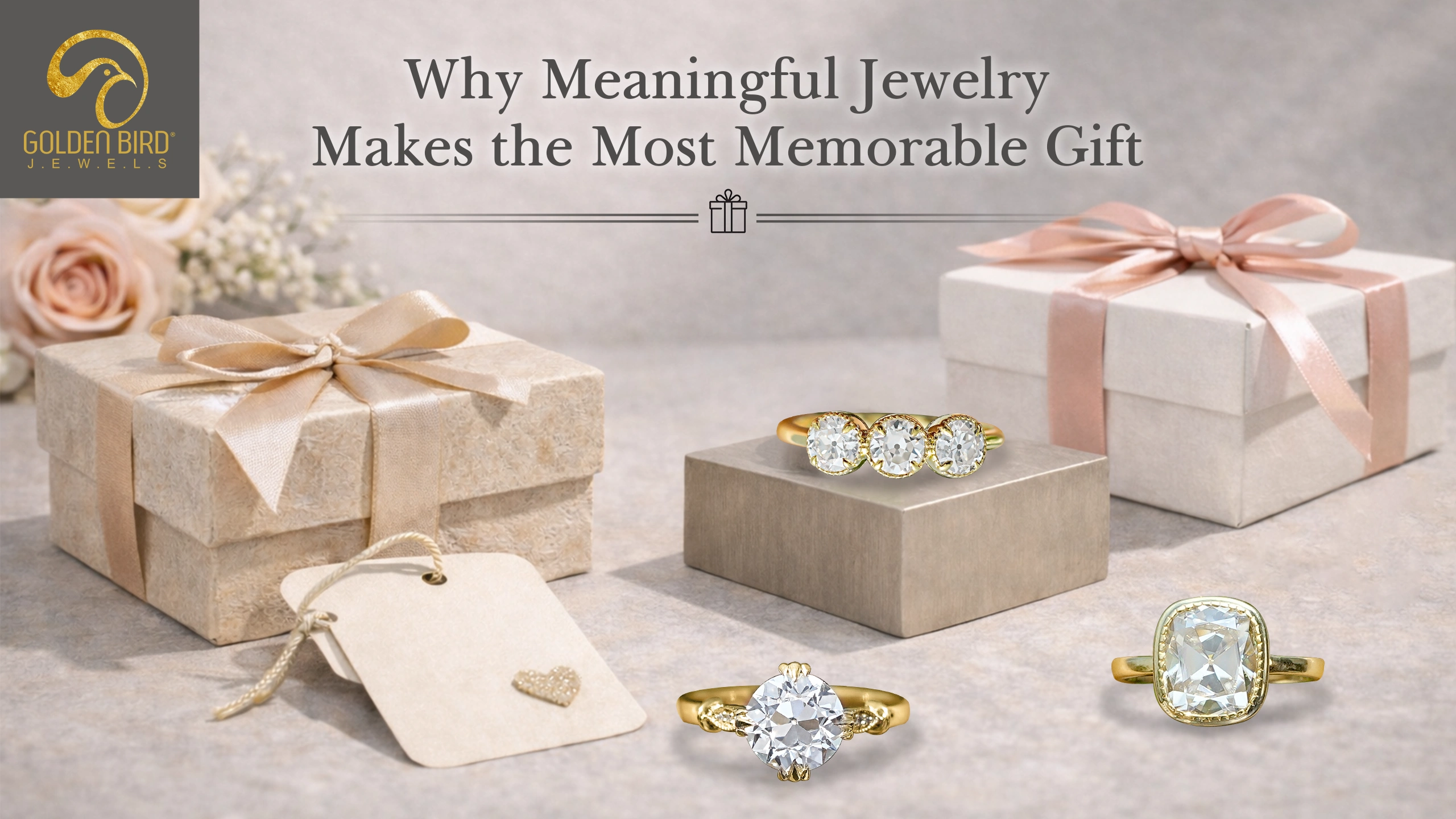Meaningful jewelry gift with elegant rings and earrings by Golden Bird Jewels